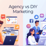 Digital marketing agency vs DIY marketing visual showing business growth strategy decision